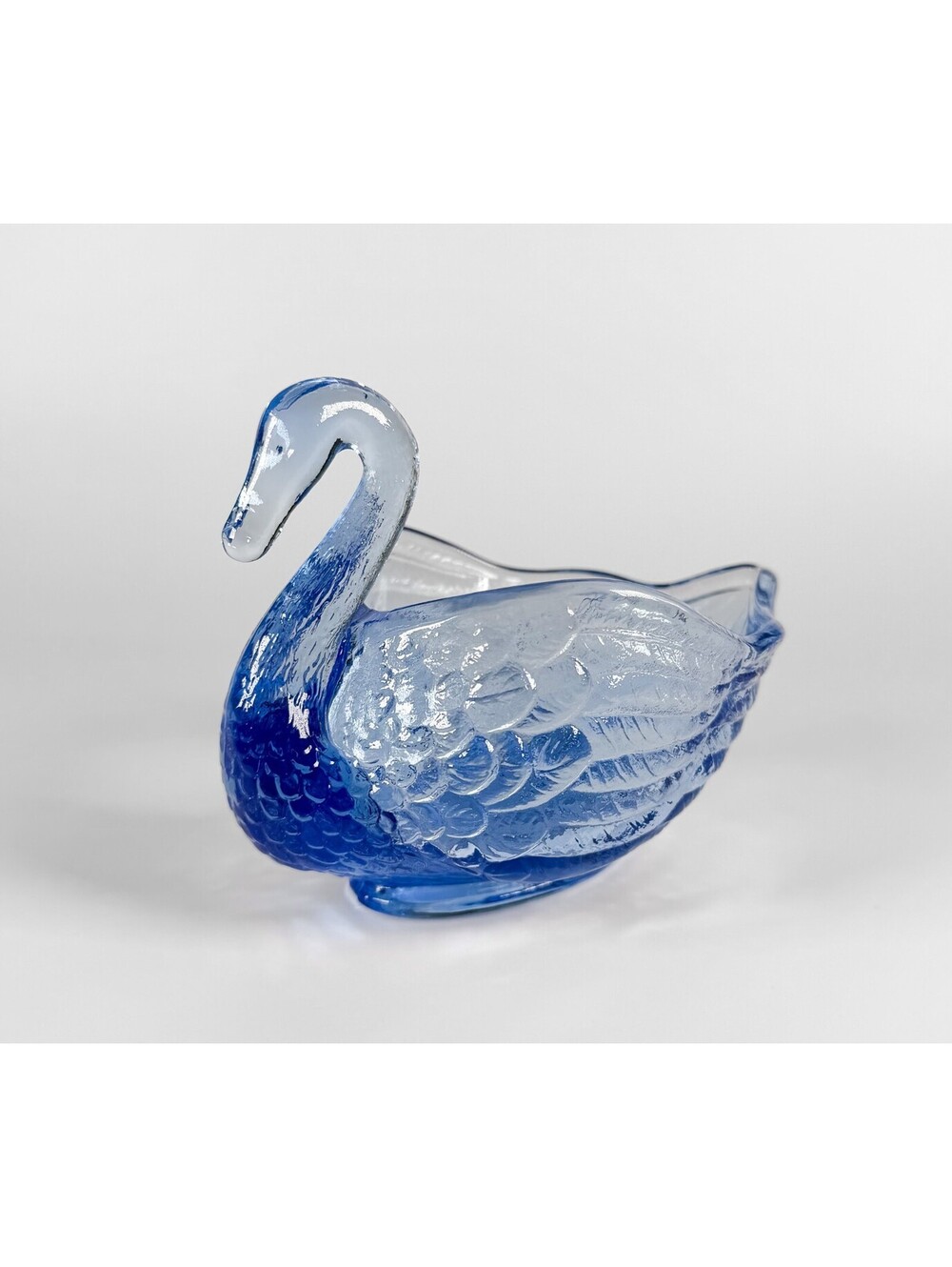 Vintage Fenton Glass Art Blue Glass Swan Figurine Trinket Dish